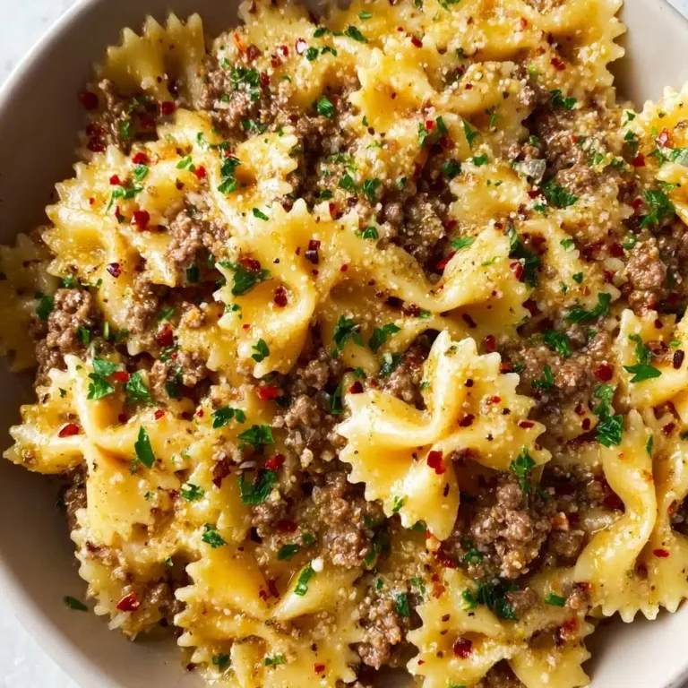 Garlic Butter Bowtie Pasta with Ground Beef