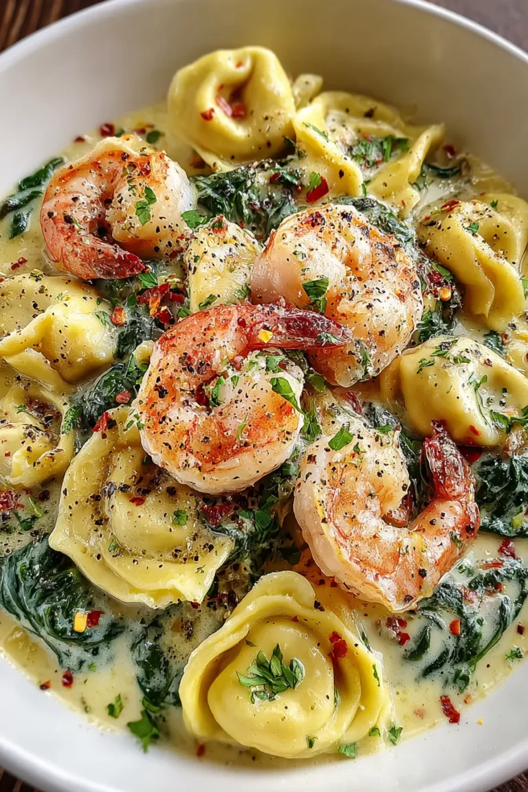 Creamy Spinach Tortellini with Shrimp