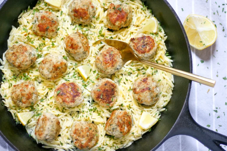 Greek Chicken Meatballs with Lemon Orzo