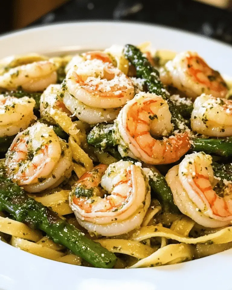 Creamy Pesto Shrimp and Asparagus Pasta