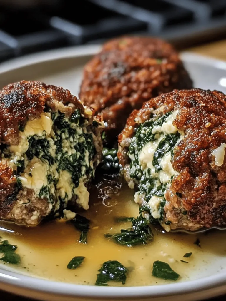Spinach Garlic Meatballs Stuffed with Mozzarella Recipe